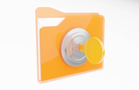 Glossy folder locked by key 3d render technology backgroundの写真素材