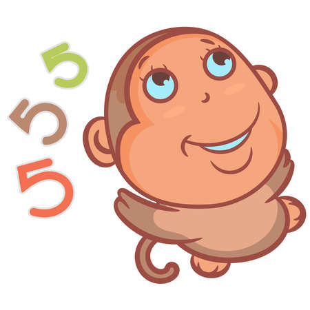 So cute brown little monkey smiling and very happy scene vector concept cartoon on a white backgroundのイラスト素材