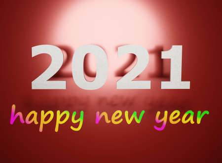 2021 happy new year on a red backdrop 3D rendering wallpaper background