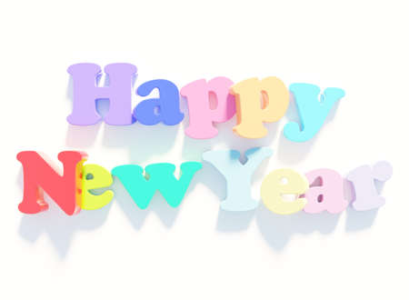 Colorful font Happy new year on a white scene 3D rendering wallpaper background