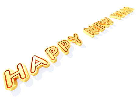 Glossy colors happy new year on a white 3D rendering seasonal wallpaper backgroundの写真素材