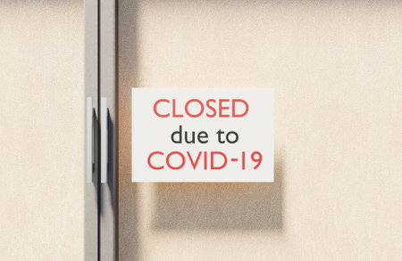 Closed due to Covid-19 notice storefront scene 3D rendering epidemic wallpaper backgroundsの写真素材