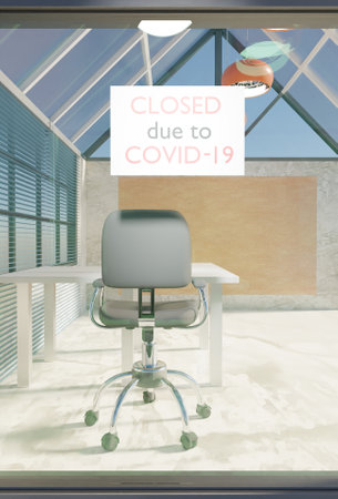 Office room closed due to Covid-19 scene 3D rendering work of place wallpaper backgrounds