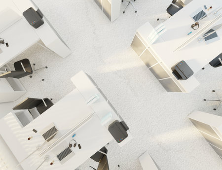 Top view place of work modern room interior scene 3D rendering business wallpaper backgroundsの写真素材