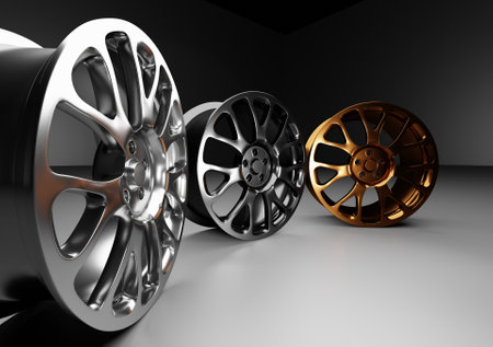 Rim wheel colors in dark scene 3D rendering car vehicle accessories wallpaper backgroundsの写真素材