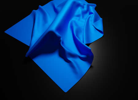 Blue color silk clothing on a black 3D render texture wallpaper backgroundの写真素材