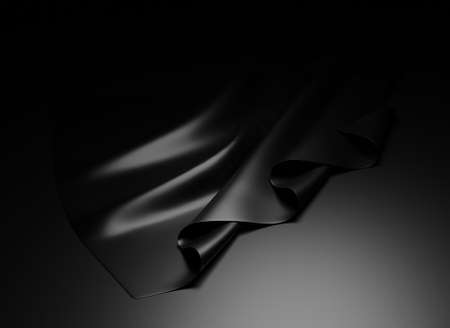 Shiny black silk clothing on a black scene 3D rendering texture wallpaper backgroundsの写真素材