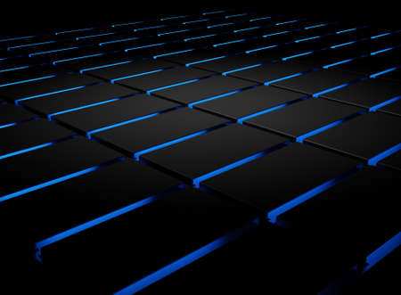 Abstract blue lighting square shape in a black scene 3D rendering wallpaper backgroundsの写真素材