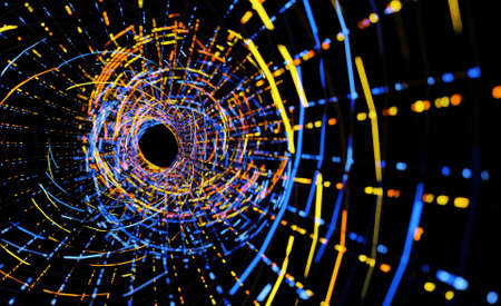 Abstract swirling colors lighting on a black 3D rendering wallpaper backgroundの写真素材