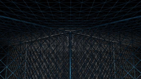 Abstract metal steel with blue lighting on a black scene 3D rendering wallpaper backgroundsの写真素材