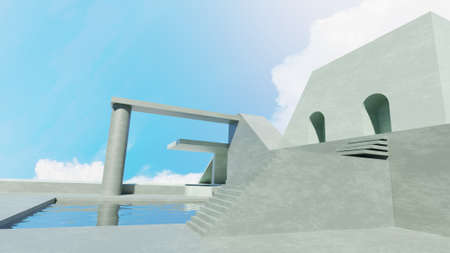 Outdoor swimming pool architected green style scene 3D rendering housing wallpaper backgrounds