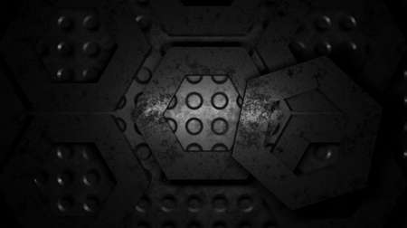 Close up hexagon iron rusty in a black scene 3D rendering industrial wallpaper backgrounds