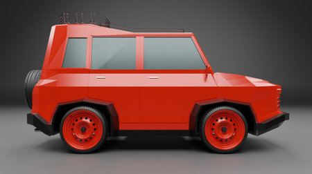 3d render red small suv car model low poly on a gray wallpaper backgrounds
