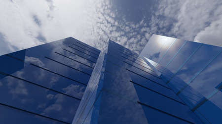 Skyscraper with glass window modern business building 3D rendering architecture wallpaper backgroundsの写真素材