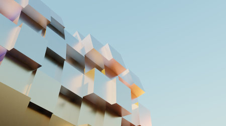 Abstract cube and curve motion glossy colors 3D rendering wallpaper backgrounds