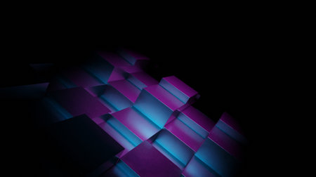 Purple with blue shape on a black scene 3D rendering abstract wallpaper backgrounds