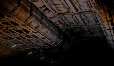 Metal ceiling panel in hallway at night scene 3D rendering sci-fi wallpaper backgrounds