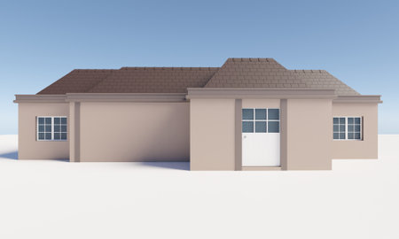 Front view of modern house over blue sky 3d rendering architected wallpaper backgroundの写真素材