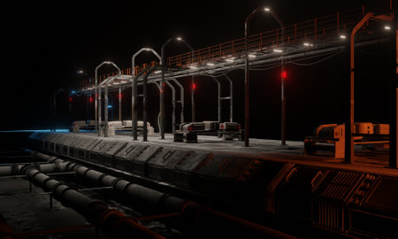 Pipe lines under floor science fiction 3d rendering architecture wallpaper backgroundの写真素材