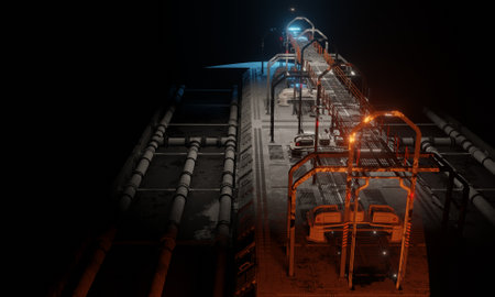 Science fiction base of operations 3d render in dark scene wallpaper backgroundの写真素材