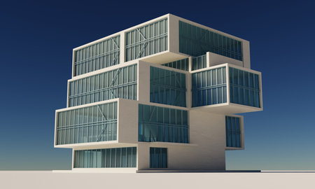 Steel and glass hight rise modern office building 3d rendering wallpaper background