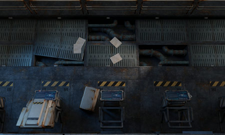 View of corridor in command center  3d rendering military base sci-fi wallpaper background