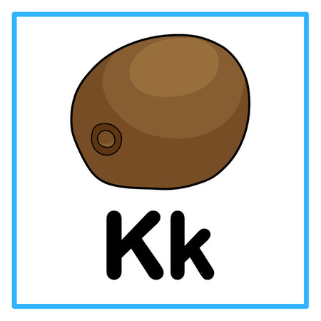 Introduction to the alphabet with examples. K is for kiwi. Suitable for children's practice and great for toddlers' flash cardsのイラスト素材