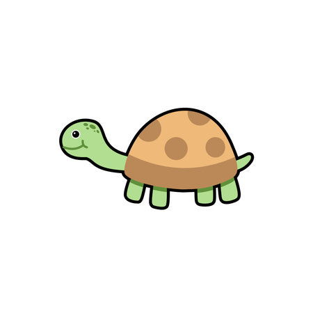 Cute colorful turtle cartoon illustration in flat style, ideal for children content, zoo themes, and...