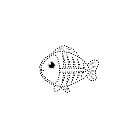 Dotted x ray fish illustration for tracing and learning anatomy. Perfect for preschool science activities and motor skill practiceのイラスト素材