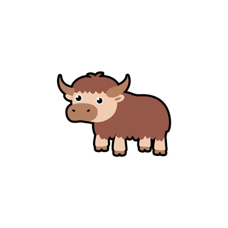Friendly yak cartoon illustration isolated on white background. Perfect for kids books, animal education, and playful designsのイラスト素材