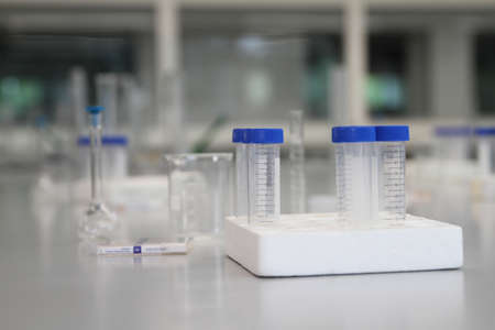 Screw Cap Plastic Test Tubes in a University Science Laboratoryの写真素材