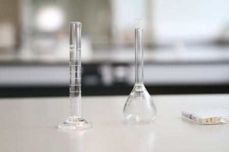 Glass Measuring Vessels in a University Science Laboratoryの写真素材