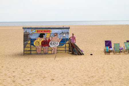 Detail of wooden panels and railings on a traditional roller coaster amusement ride at a British seaside resort.の写真素材