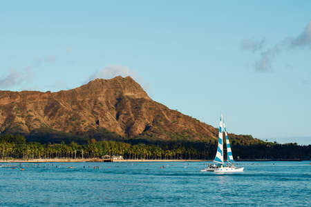Diamond Head from Waikiki Beach, Hawaiiの写真素材