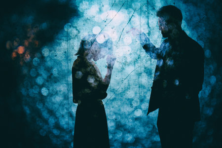 Abstract image of woman angered by Asian manの写真素材