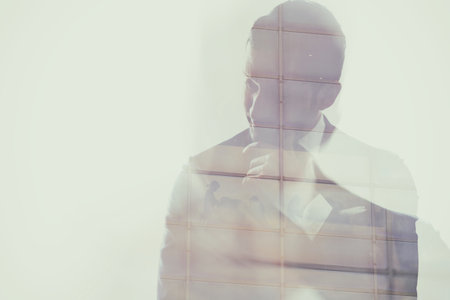 Abstract image of businessman troubled by communicationの写真素材