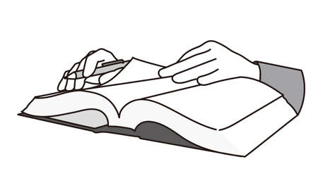 A businessman looking up in a dictionaryのイラスト素材