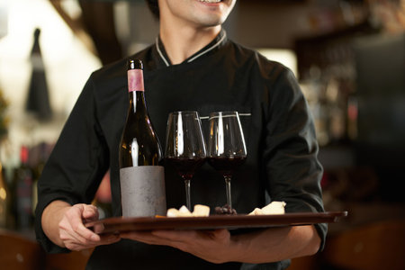 Asian man working in a restaurantの写真素材