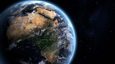 3D illustration of the earth centered on the African continent as seen from spaceの写真素材