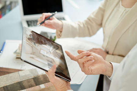 Asian interior designer thinking about home interiorの写真素材