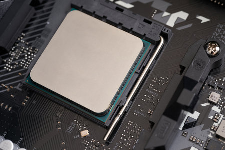 CPU with the cooling device of the desktop computer removedの写真素材