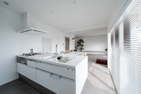 Simple modern style kitchen in whiteの写真素材