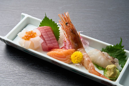 Japanese cuisine, fresh fish sashimi platterの写真素材