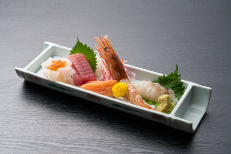Japanese cuisine, fresh fish sashimi platterの写真素材