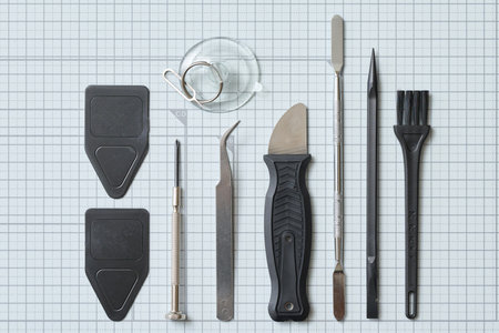 A collection of tools for disassembling smartphonesの写真素材