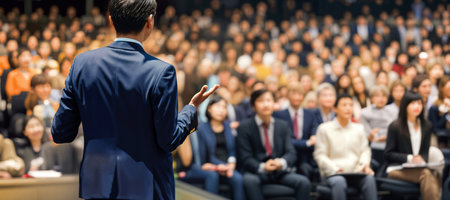 Asian businessman speaking at a seminar, generative AIの素材