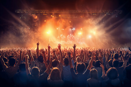 Audience raising their hands to enjoy the live performance, generated AIの素材