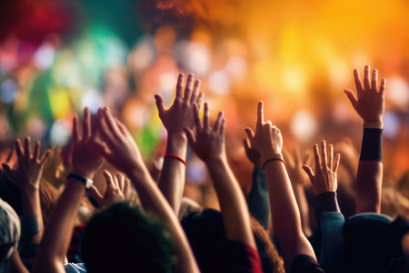 Audience raising their hands to enjoy the live performance, generated AIの素材