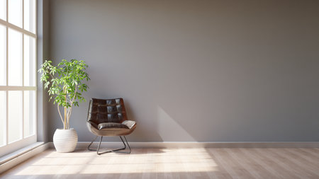 3D illustration of interior with wide wallsの写真素材