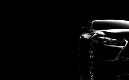 Japanese car silhouette floating on black background, generated AIの素材